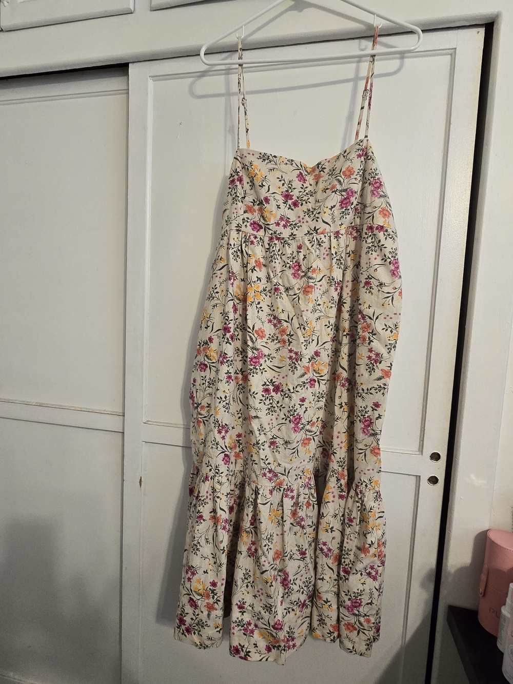 Free People Cream Floral Midi Dress with Pink and Yellow Blooms- Tie Back